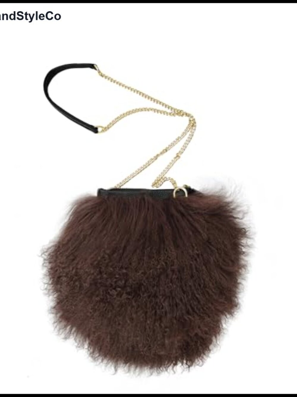 Real Curly Mongolian Fur Crossbody Bag Adjustable Chain Strap